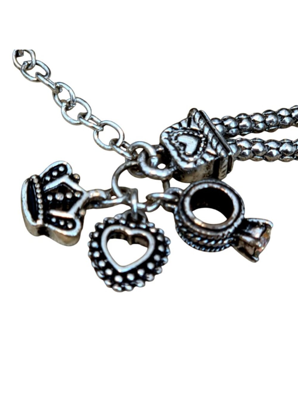 Premier Designs Silver Tone 8-9" Adjustable Bracelet Heart, Crown & Ring Charms - Picture 2 of 3